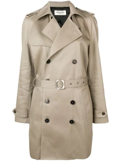 Shop Saint Laurent Double Breasted Trench Coat In Neutrals