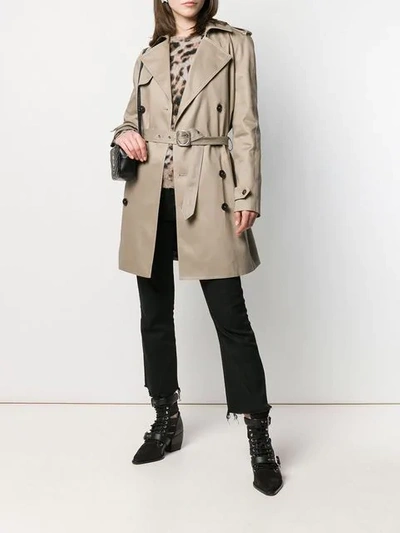 Shop Saint Laurent Double Breasted Trench Coat In Neutrals