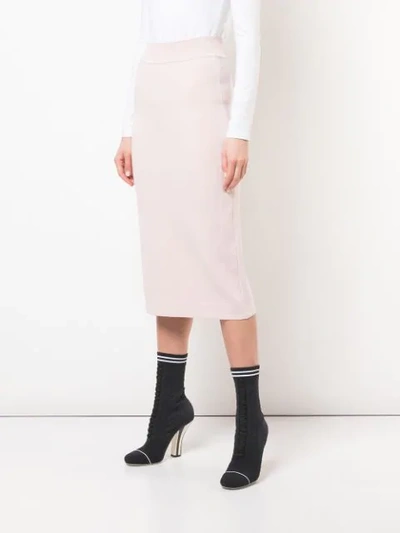 Shop Fendi Logo Waist Soft Pencil Skirt In Pink