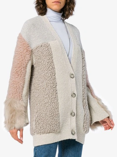 Shop Stella Mccartney Faux Fur Patchwork Cardigan In Grey