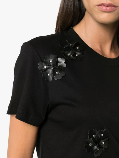 Shop Moncler Studded Floral Cotton T-shirt In Black
