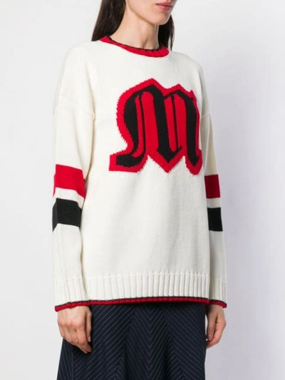 Shop Msgm Oversized Logo Knit Sweater In White
