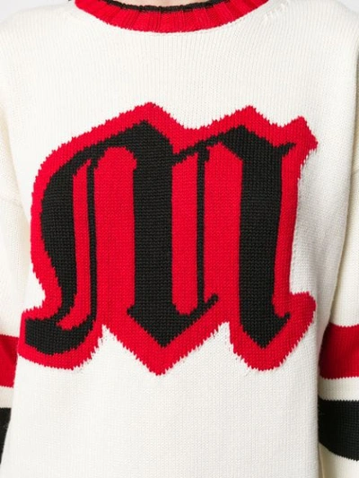 Shop Msgm Oversized Logo Knit Sweater In White