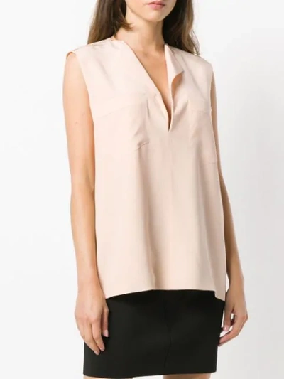 Shop Givenchy Sleeveless Split Neck Blouse In Neutrals