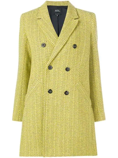 Shop Apc Textured Double-breasted Coat In Yellow