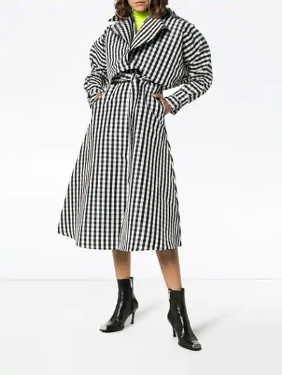 Shop Paskal Gingham Belted Silk Coat Dress In Black