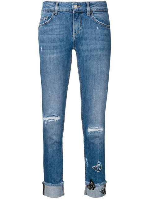 Liu •jo Skinny Butterfly Cropped Jeans In Blue | ModeSens