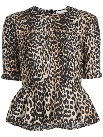 Shop Ganni Leopard Print Blouse In Brown