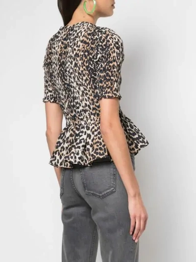 Shop Ganni Leopard Print Blouse In Brown