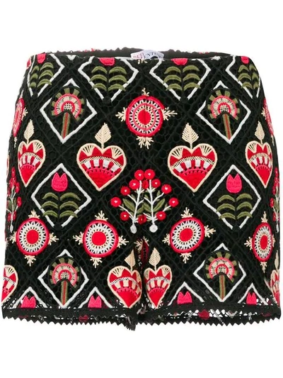 Shop Red Valentino Embroidered Shorts In Black