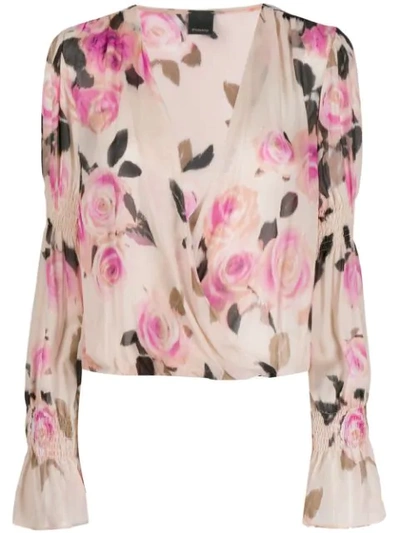 Shop Pinko Floral Draped Blouse In Neutrals