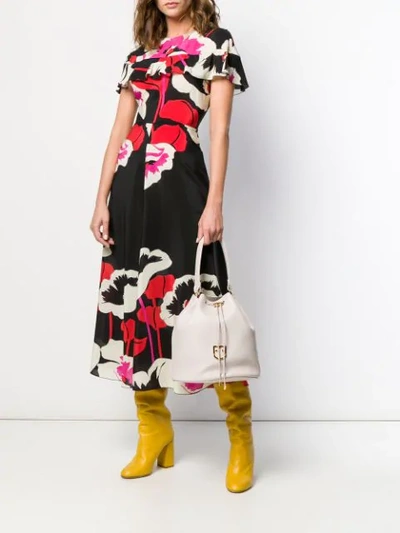 Shop Red Valentino Floral Print Midi Dress In Black