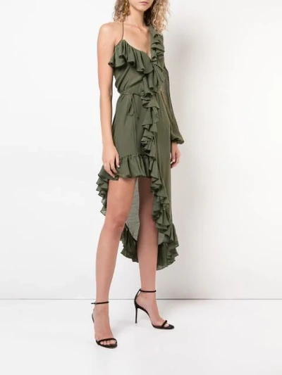 Shop Juan Carlos Obando Asymmetric Ruffled Dress In Green