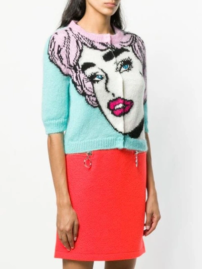 Shop Moschino Face Pattern Cardigan In Blue