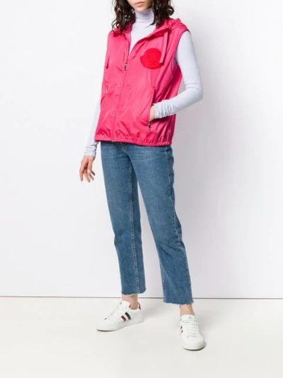 Shop Moncler Hooded Logo Patch Gilet In Pink