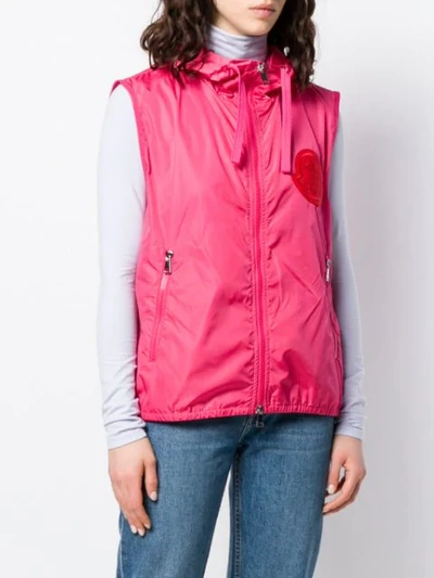 Shop Moncler Hooded Logo Patch Gilet In Pink