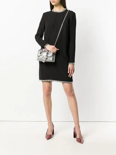 Shop Miu Miu Crystal Trim Shift Dress In Black