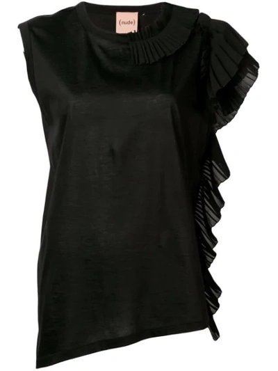 Nude Pleated Trim Tank Top In Black