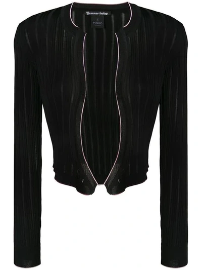 Shop Pinko Cropped Ribbed Knit Cardigan In Black