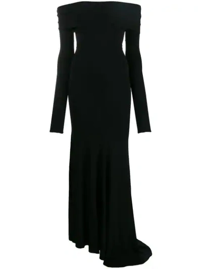 Shop Alexandre Vauthier Bardot Long Sleeve Evening Dress In Black