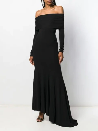 Shop Alexandre Vauthier Bardot Long Sleeve Evening Dress In Black