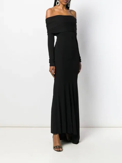 Shop Alexandre Vauthier Bardot Long Sleeve Evening Dress In Black
