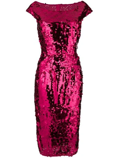 Shop Dolce & Gabbana Off-the-shoulder Fitted Sequin Dress In Pink