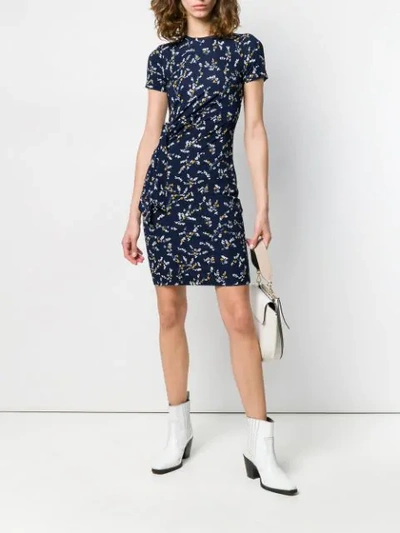 Shop Michael Michael Kors Fitted Floral Print Dress In Blue