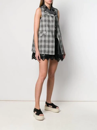 Shop Antonio Marras Checked Lace Trim Waistcoat - Grey