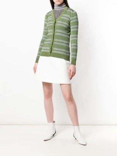 Shop Courrèges Stripe Fitted Cardigan In Green