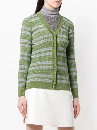 Shop Courrèges Stripe Fitted Cardigan In Green