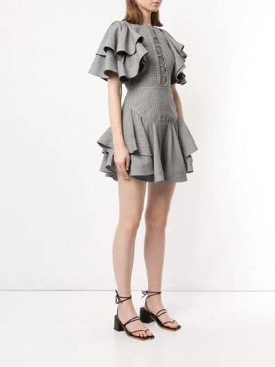 Shop Acler Houndstooth Ruffled Mini Dress In Grey
