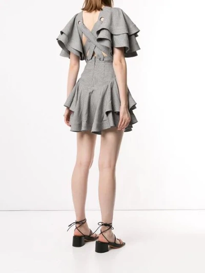 Shop Acler Houndstooth Ruffled Mini Dress In Grey