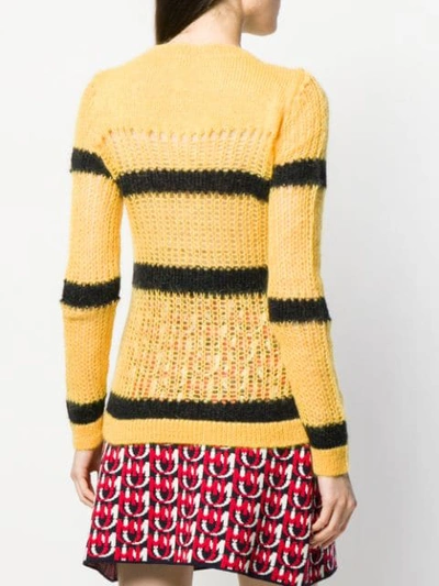 Shop Miu Miu Striped Open-knit Jumper In Yellow