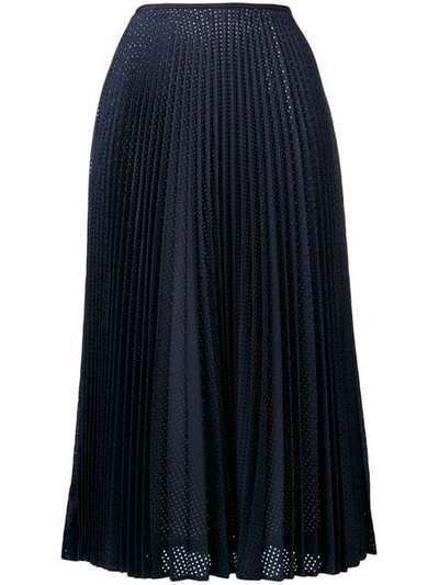 Shop Fendi Perforated Pleated Skirt In Blue