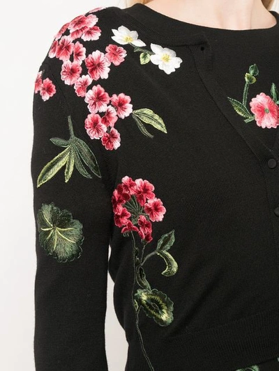 Shop Oscar De La Renta Botanical Embroidered Cardigan In Black