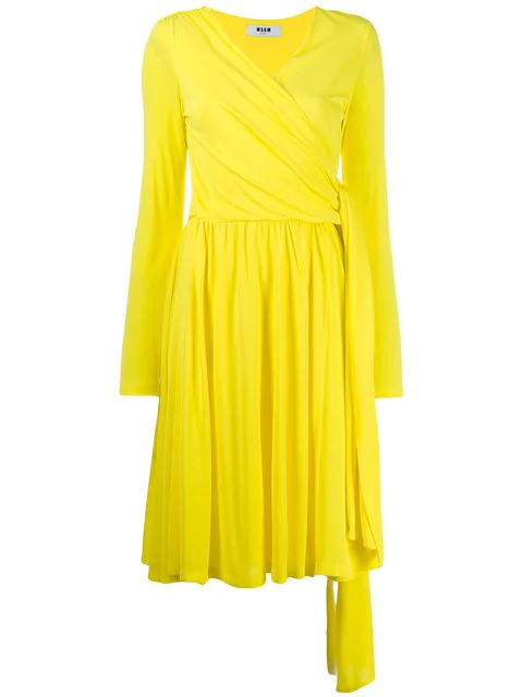 yellow long sleeve wrap dress