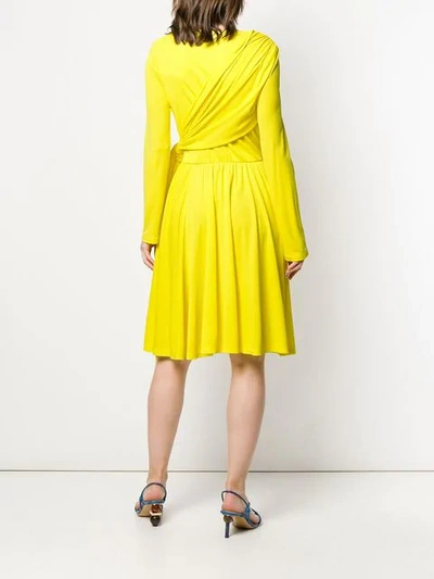 Shop Msgm Long Sleeve Wrap Dress In Yellow