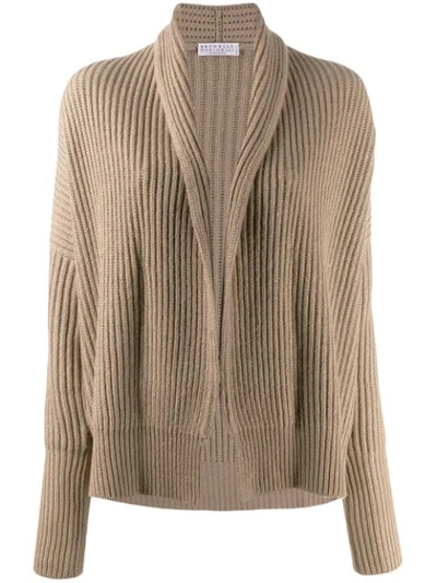 Shop Brunello Cucinelli Ribbed Cardigan In Brown