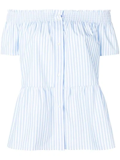 Shop Red Valentino Striped Off-shoulder Blouse In Blue