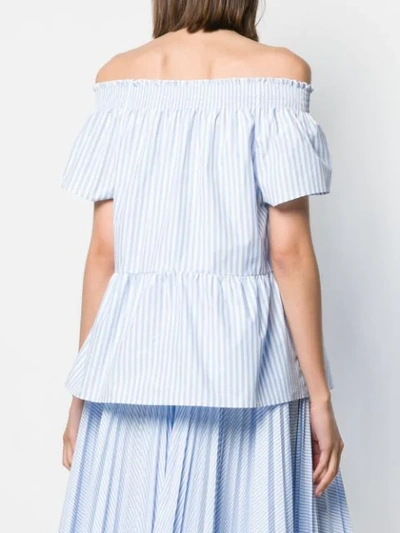 Shop Red Valentino Striped Off-shoulder Blouse In Blue