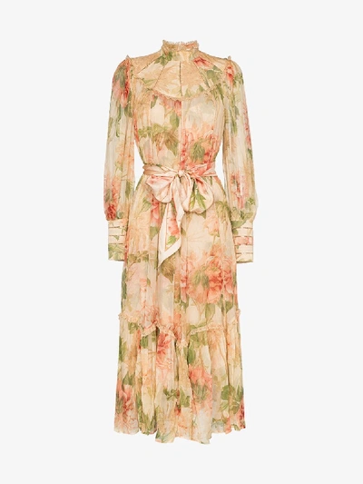 Shop Zimmermann Floral Print Swing Midi Dress In Multicolour