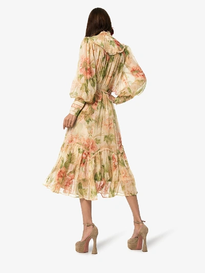 Shop Zimmermann Floral Print Swing Midi Dress In Multicolour