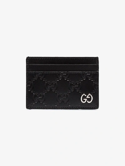 Shop Gucci Black Embossed Gg Leather Card Holder