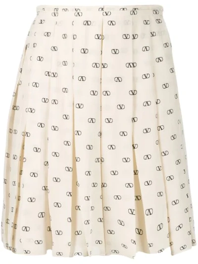 Shop Valentino Vlogo Pleated Skirt - Neutrals