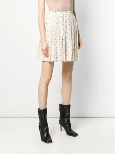 Shop Valentino Vlogo Pleated Skirt - Neutrals