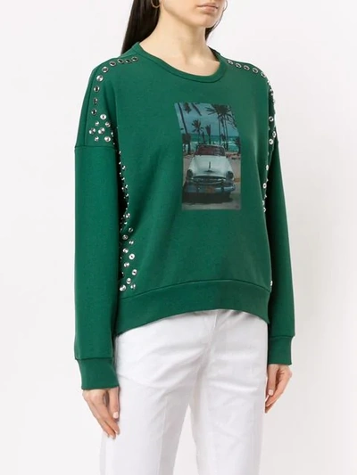 Shop N°21 Snap Studded Photographic Sweatshirt In Green