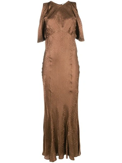 Shop Attico Pattern Flared Maxi Dress In Brown
