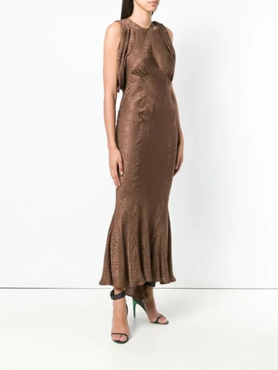 Shop Attico Pattern Flared Maxi Dress In Brown