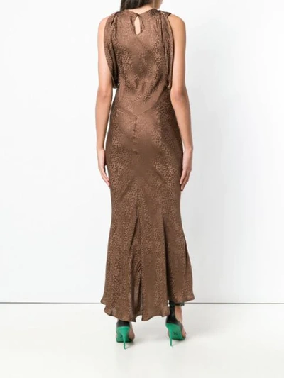 Shop Attico Pattern Flared Maxi Dress In Brown
